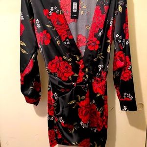 Fashion Nova Love Song Satin Mini Dress-Black/Red. Size Medium Brand New w/tags